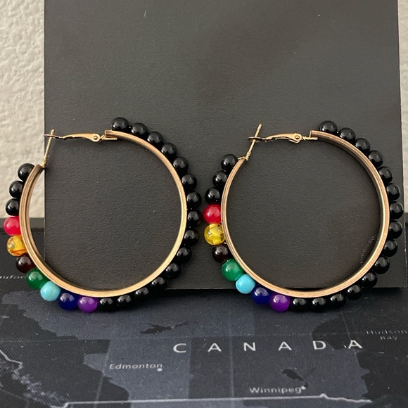 Vibrant Multicolor Beaded Hoop Earrings - Picture 2 of 3